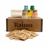 Kit 900 Accessori Caffè ZUCCHERO DI CANNA – 300 Bicchierini Carta Biodegradabili 75 ml + 300 Palettine in Legno Monouso + 300 Bustine, Kit Caffè Per Pausa Casa e Ufficio