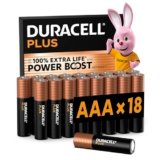 DURACELL Batterie Plus AAA (Confezione da 18) – Batterie Alcaline da 1,5 V – Fino al 100% di durata extra con Attivi POWER BOOST – Affidabilità per i dispositivi di utilizzo quotidiano – MN2400