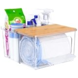 iCASA Trash Bag Dispenser Under Sink Organizer – 2 in 1 Trash Bag Holder Plastic Garbage Bags Dispenser Pods Container with Bamboo Lid, Pantry Organizers and Storage Kitchen Laundry Room Organization