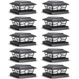 SIEDiNLAR Solar Post Lights Outdoor 4 Modes Fence Deck Post Cap Light for 4×4 5×5 6×6 Vinyl Wooden Posts Garden Patio Decor, Warm White & Cool White Dynamic Lighting Black (10 Pack)