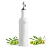 LYEOBOH Oil Dispenser for Kitchen, 17 OZ Olive Oil Dispenser Bottle with Non Drip Spout, Ceramic Vinegar Dispenser Bottle for Cooking, Soy Sauce, Coffee Syrup, Liquids, White