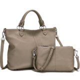 GAIFONGRE Women’s Apricot Genuine Leather Tote Handbag with Crossbody Bag, 16″ x 5.1″ x 10.62″, Taupe with Gray Hint, Large Capacity for Laptop, Files, A4 Magazines