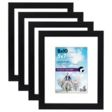 Americanflat 8×10 Picture Frame with Shatter-Resistant Glass – Set of 4 – Use as 5×7 Frame with Mat or Display 8×10 Photo Without Mat – Signature Collection – Photo Frames for Tabletop or Wall – Black