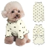 Yaopelky Haustierkleidung für kleine Hunde und Katzen, Sommer, Herbst, Herzmuster, dehnbar, Rüschen, langärmelig, Outfits für Chihuahua, Schnauzer, Shih Tzu, Yorkie (Beige, XS)
