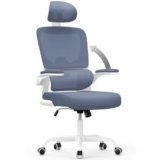 naspaluro Sedia Da Ufficio Ergonomica Con Supporto Lombare Adattativo a Forma Di C, Poggiatesta Regolabile, Braccioli Ribaltabili, Poltrone Ufficio a Rete Traspirante per Scrivania, Casa,Blu-Grigio