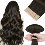 hotbanana – Extension adesive per capelli veri Remy, 35 cm/14 pollici, 10 pezzi da 25 g, marrone scuro, lisci