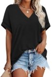 WIHOLL Black Oversized T Shirts for Women Short Sleeve Workout Tops Beach Vacation Outfits Cruise Wear Tunic Fashion Clothing M