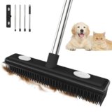 Thamtu Pet Hair Remover Reusable Carpet Rake Rubber Broom with Squeegee for Pet Hair Removal Tool 59″ Long Handle Cat and Dog Hair Remover for Rugs, Carpet, Hardwood Floor, Tile