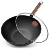 Jobin 33cm/5,6L Wok Antiaderente in Acciaio al Carbonio con Coperchio – Padelle Senza Rivestimento Chimico – Può Cucinare Piatti Asiatici per 4-6 Persone – Adatto a Tutti i Fornelli