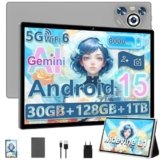 Dghrti Tablet Android 15, Schermo IPS HD 10 Pollici, 30 GB RAM e 128 GB + Estensione 1TB TF, Octo-Core e 8000mAh, WiFi 6, Widevine L1-5+8 MP, Telaio in Metallo, Tablet touch con Custodia- Grigio