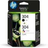 HP 304 Nero e Tricromia, 3JB05AE, Confezione da 2 Cartucce Originali, Compatibili con Stampanti HP DeskJet 2620, 2630, 3720, 3730, 3750, 3760, HP Envy 5010, 5020, 5030