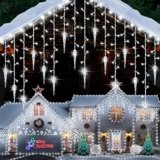 MOJINO Decorazione Natalizia All’Aperto 10M 360 LED 8 Modalità Di Illuminazione Tenda Luminosa Esterna Waterproof Catena Luminosa Giardino per la Decorazione Esterni di Natale,Bianco Freddo