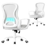 SONGMICS Sedia Ufficio Ergonomica, Sedia Scrivania Girevole in Rete, Supporto Lombare, Funzione Oscillante, Braccioli, Studio Camera da Letto, Grigio Tortora e Bianco Nuvola OBN043GD02