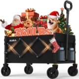 AOMIA Collapsible Foldable Wagon with Wheels Heavy Duty Folding Wagons Carts 360LBS Weight Capacity Portable All Terrain Utility Wagon Cart for Groceries Sports Garden Shopping Camping Beach