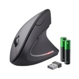Trust Verto Mouse Verticale Wireless, Ergonomico senza Filo, 800/1200/1600 DPI, Microricevitore USB, 2.4GHz, 6 Pulsanti per PC, Computer, Portatile, Mac – Nero
