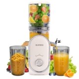 SUSTEAS Cold Press Juicer, 5.3″ Feed Chute Slow Masticating Machines with 300W, Fit Whole Fruits & Vegetables, High Juice Yield, Easy to Clean, White