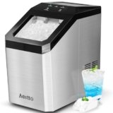 Aeitto Nugget Ice Maker Countertop, 55lbs/24H Ice Machine with 3.6L Water Tank&3.2Lbs Ice Basket, Self-Cleaning Pebble Ice Maker with Stainless Steel Housing for Home Office and Party, Silver