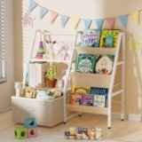 ZVMTTOY 3 Tier Kids Bookshelf and Toy Organizer with Movable Drawer,Montessori Bookcase Toy Organizer,Toddler Bookshelf for Kids Rooms, Playroom, Nursery,White,29.5″ Height Safe Design