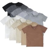 HonestBaby 10-Pack Short Sleeve T-Shirts 100% Organic Cotton Baby, Toddler, Little Kids, Boys, Girls, Unisex, Earth Tones, 4T