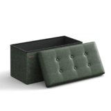 SONGMICS Cassapanca, Pouf Contenitore, Poggiapiedi Pieghevole da 38 x 76 x 38 cm, Ottomano, Regge fino a 300 kg, per Soggiorno, Camera da Letto, Entrata, Verde Foresta LSF040C01
