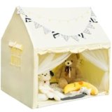 Kids Play Tent with 2 Built-in Storage Organizer, Star Lights, Flags and Play Mat, Kids Tent Indoor, DIY Decoration Playhouse for Toddler, Boy and Girl, Birthday Gift