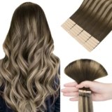 HOTBANANA Extension Capelli Veri Biadesivo, Balayage Marrone Cioccolato a Biondo Miele Extension Biadesive Capelli Veri Lisci 35cm 20pcs Remy Tape in Hair Extensions 50g