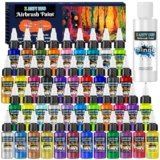 X ARTY HUB Colori Aerografo – 42 Colori con 120 ml Diluenti, Colori Acrilici per Aerografo Modellismo Iridescenti, Neon e Metallici Pronti all’Uso, Set di Pittura a Base d’Acqua