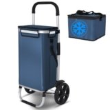 VOUNOT® Carrello della Spesa Pieghevole in Alluminio, Carrello Portaspesa con Borsa e Sacca Termica, Ruote Silenziose e Parafanghi, 58L, Blu
