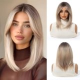 Esmee Breve Dritto Bob Parrucche Bionde con Frangetta Spalla Lunghezza Naturale Parrucca Sintetica Cosplay Parrucche per le Donne