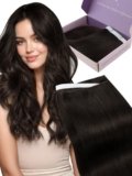 Fshine Genius PU Extension Capelli Veri Biadesivo Umani Extension Biadesive Capelli Veri Castano Scuro 45 cm 50 g 1 pc Nastro Adesivo Invisibile Lisci Matrimonio Naturali Colore 2
