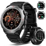 Smartwatch Uomo Donna con Effettua o Risposta Chiamate, 1.39″ Militare Orologio Smartwatch, Sonno Cardiofrequenzimetro, 110+ Modalità Sportive Fitness Tracker, IP68 Smart Watch per Android iOS, Nero
