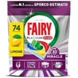 Fairy 30 Minuti Miracle Detersivo Pastiglie Lavastoviglie, 74 Capsule, Limone, Il Nostro N.1 Contro Lo Sporco Ostinato, Potente Anche Nei Cicli Brevi, MEGA Pack