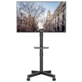 BONTEC Supporto TV da Pavimento, Carrello Inclinabile per TV con Ripiano Multimediale e Ruote di Bloccaggio, Porta TV Adatto per LED, LCD, da 23 a 60 Pollici, Fino a 40 Kg, VESA Max 400 x 400 mm