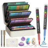 DICEKOO 120 + 2 Colors Acrylic Paint Markers with Carrying Case, Soft Brush Tip Acrylic Pens, Smooth Writing, Quick-Drying, Lightfast, for Rock Painting, Canvas, Wood, Egg & DIY Crafts Art Supplies