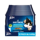 FELIX Le Ghiottonerie – Cibo Umido Gatto Adulto, Bocconcini in Gelatina con Salmone e Tonno. 48 Buste da 85 g