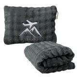ZJRUIXI Travel Blanket and Pillow-2-in-1, Ultra-Soft&Compact, One-Piece Airplane Blanket with Hand Luggage Belt and Backpack Clip,Travelers Accessories Gifts, 61×43 Inches (Dark Grey)