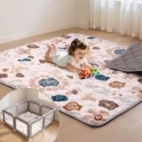 Duwenem Baby Play Mat for Floor,50×50 Inch Soft Padding Crawling Mat for Playpen, Foldable and Machine Washable, Thick for Babies & Toddlers,Boho Flower