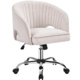 Yaheetech Poltroncina/Sedia da Ufficio Scrivania Ergonomica in Velluto Imbottita a Rotelle Girevole Reclinabile Altezza Regolabile Crema