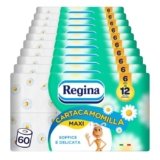 Regina Cartacamomilla – 60 Rotoli di Carta Igienica, 300 Soffici Fogli a 3 Veli, Delicata e Consistente, Profumo di Camomilla, Confezione in Carta Riciclabile, Carta 100% Certificata FSC
