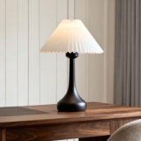 ChicLumen Small Lamp for Bedroom – Inline Control, Bedside Lamp with 3000K E27 LED Blub, Easy Assembly (Pleated Shade – Metal Base, 13″ Inline Control)