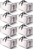 HOMESURE 8 Pack Large Strong Moving Bags with Zippers & Carrying Handles – Water-Resistant – Heavy Duty Tote for Space Saving Storage, Fold Flat, Alternative to Moving Box (Clear)