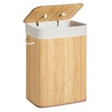 SONGMICS Cesta Portabiancheria con Coperchio, 72 L, Cesto Porta Biancheria in Bamb? Pieghevole, Sacco Rimovibile e Lavabile in Lavatrice, Maniglie, Lavanderia Camera, Naturale LCB10Y