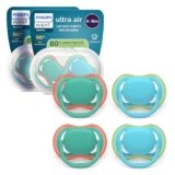 Philips Avent Ultra Start Ciuccio – Design ortodontico, per neonati 6-18 mesi, tettarella simmetrica in morbido silicone, senza BPA, 2 custodie per la sterilizzazione, confezione da 4, SCF087/24