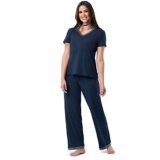 Fruit of the Loom Women’s Short Sleeve Tee and Pant 2 Piece Sleep Set, Midnight Blue, Medium