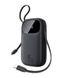 Baseus Powerbank 45W 20000mAh con 2 Cavi USB-C Integrati, Ricarica Rapida Power Bank PD3,0 QC4,0, 3 C 1 A, Caricatore Portatile per iPhone 17/16/15 Pro Max, iPad, Samsung, Nero