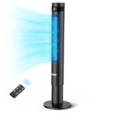 YASHE 43” Ventilatore a Torre, 85° Oscillazione Ventilatore Senza Pale, 28dB Ventilatore a Torre Silenzioso, 3 Velocità 3 Modalità di Ventilazione, Ventilatore a Colonna con Telecomando