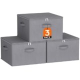 Lifewit Scatole Portaoggetti Tessuto 40L Set di 3, Ceste Portaoggetti con Coperchio, Contenitori per Armadio con Cerniera, Scatole per Armadio Salvaspazio per Vestiti 40×40×25cm, Giocattoli, Grigio