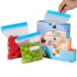 AMSGANK Set di 70 Sacchetti Ermetici per Alimenti, Sacchetti per Congelatore Riutilizzabili Richiudibili Sigillabili con Etichetta Pre-Stampata per Frutta, Verdura, Salva Freschezza (3 Misure)