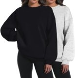 XFIFM 2 Pack Womens Oversized Sweatshirts Hoodies Long Sleeve Tops Fall Winter Clothes Crewneck Cozy Outfits Pullover 2024 Grey/Black