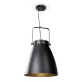 Paco Home Sospensione Sala Da Pranzo Cucina Tavolo Sospesa Paralume 1,5m Cavo Tessuto E27 Industriale, Colore:Ottone (Ø39cm), Tipo di lampada___Colore:Luce a sospensione – Nero